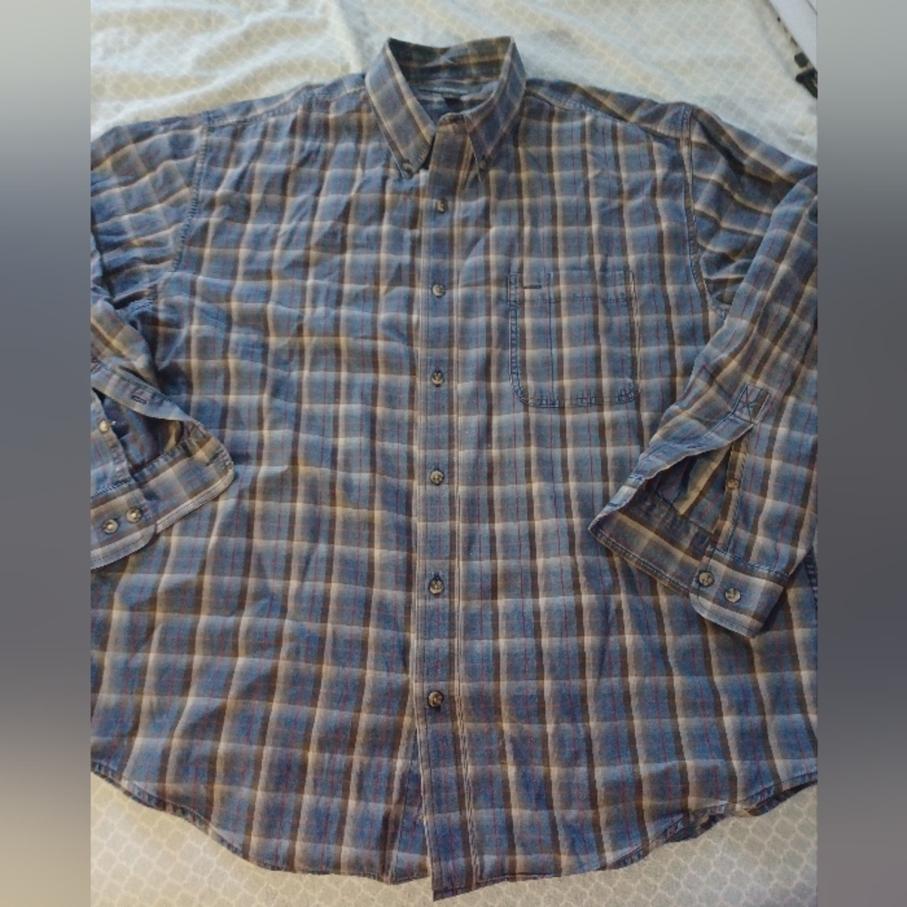 Croft & Barrow mens casual button down blue grey plaid shirt Large